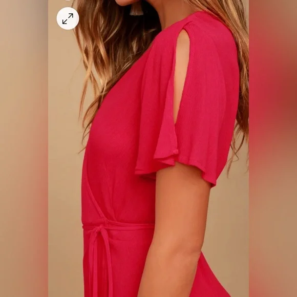 🆕 LuLu’s Much Obliged Red Wrap Maxi Dress, Size L - Picture 5 of 10